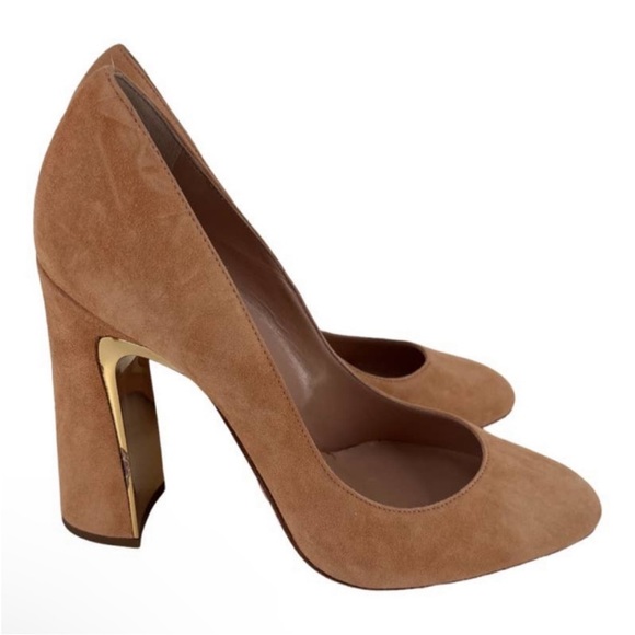 SEBASTIAN Italy Pumps Sand Suede Leather Heels Women's Sz 38 NIB $600 - Picture 6 of 13